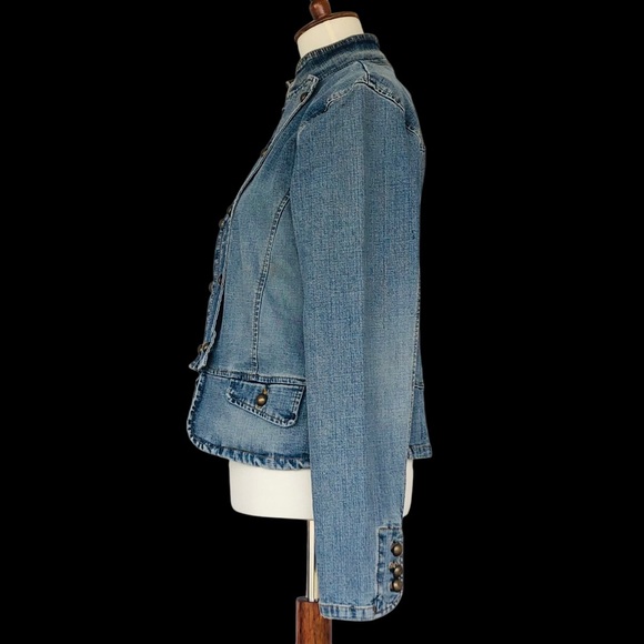 Vtg Zena Jeans Military Style Western Grunge Denim Jacket Sz Slim Med Zip Front - Picture 6 of 6